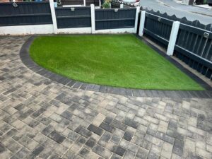 preston block paved front garden artificial grass 18